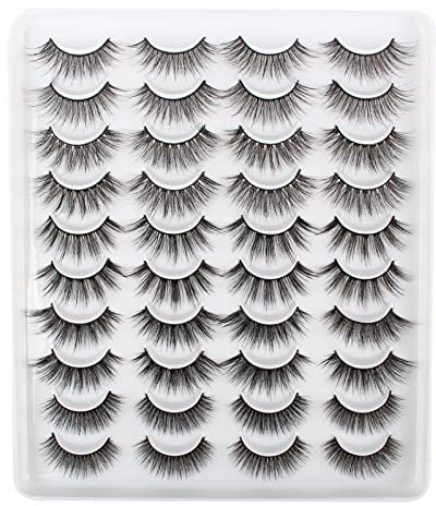 Glowingwin Lot de 20 paires de faux cils naturels en vison doux sans cruauté