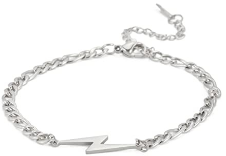 Amaxer Flash-Armband, minimalistische geometrische Anhänger-Halskette, Zick-Zack-Blitz-Anhänger, Charm-Armband für Unisex-flache kubanische Kette