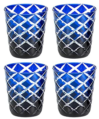 EDZARD 4er Set Kristallglas Dio blau (für 140 ml,Höhe 8 cm) | handgeschliffen, Teelichtgläser, Trinkgläser, Wassergläser, Whiskeygläser, Gläser für Eiskaffee, Saft, Gin, Whisky
