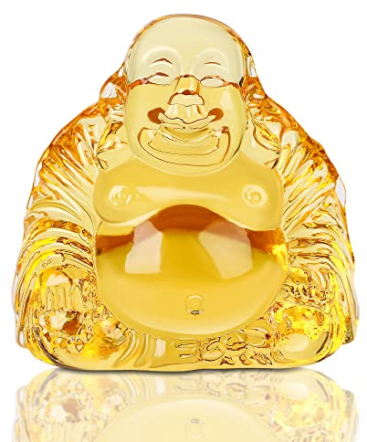 Reyife Heilender Kristall lachender Buddha Statue Mini Happy Lucky Buddha Figur Meditation Feng Shui Reichtum Ornament für Schreibtisch Auto Home Decor