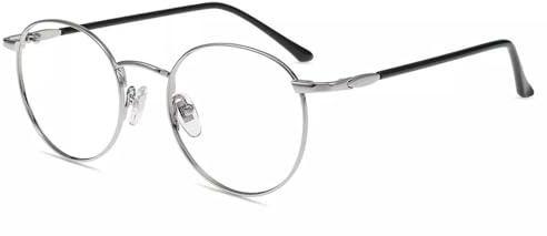Firmoo Lesebrille 3.0x Damen Herren Runde Blaulichtfilter Brille mit Stärke | Metall Entspiegelt Anti-Glanz Computerbrille mit Stärke für PC/Handy/Fernseher,Silber