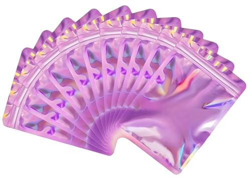 Rimiko 100 Pezzi Sacchetti Olografici di Alluminio, Borsa di Plastica Trasparenti Richiudibili Mylar con Zip, Buste Piccola a Chiusura per Alimenti e Campione (Rosa Olografici,10,5x15cm)