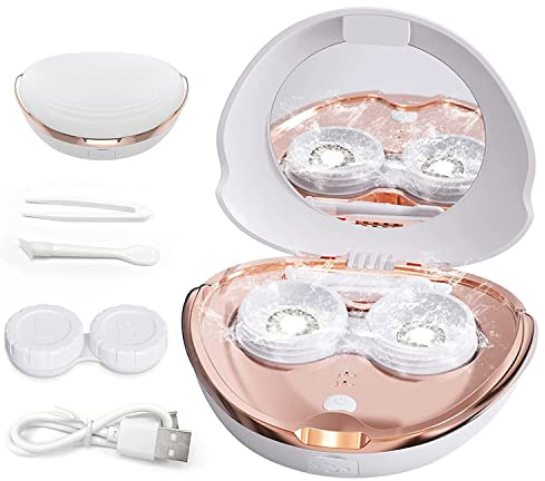 MORATER Ultrasonic Contact Lens Cleaning Machine,2 Modes High Frequency Vibration 360° Cleaning Portable Automatic Cleaner with Ultrasonic Eye Contact Lenses Cleaner with Cosmetic Mirror (White)