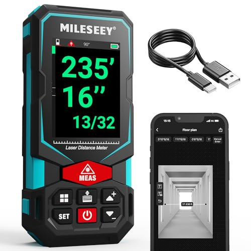 Laser Entfernungsmesser 100m/330ft, MiLESEEY Wiederaufladbares Multifunktions-Lasermessgerät mit digitalem Neigungssensor, ±2mm Genauigkeit, App-Konnektivität, 2,4 IPS-Display, inkl. Batterie