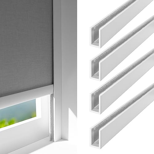 ZSTARR U Channel Aluminium Alloy Light Blocking Strips for Roller Blinds Light Gap Blockers Window Shades Side Rail Tracks Bedroom Sleep Nursery (White,58,4Pcs)