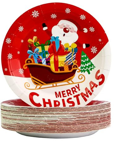 AHPYEUHK 50 PCS Christmas Paper Plates 7 Inches Disposable Party Tableware, Colorful Christmas Party Supplies Tableware Set Dinnerware for Decorations