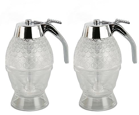 2 Set Honey Dispenser, Hourglass Shape Leakproof Transparent Honey Jar with Dipper for Home Kitchen