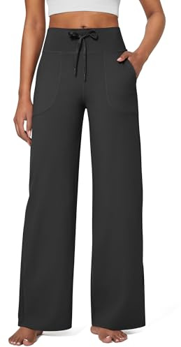 G4Free Wide Leg Sweatpants Women with Pockets High Waist Black,L,Regular