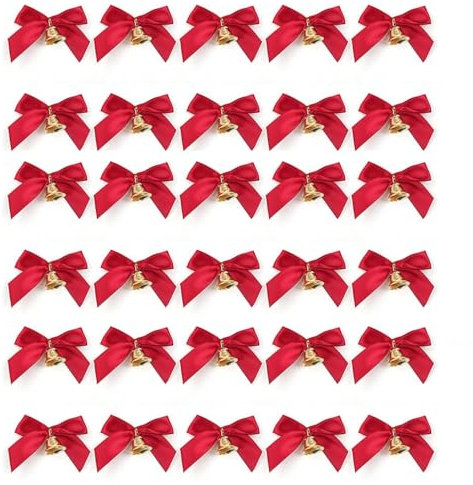 Leadigol 30 Stück zarte Schleifenglocken, rote Weihnachtsschleife mit Glöckchen, Schleifen mit kleinen Glocken, Mini-Schleife, Ornament für Weihnachtsbaum, Hochzeit, Party, hängende Dekoration