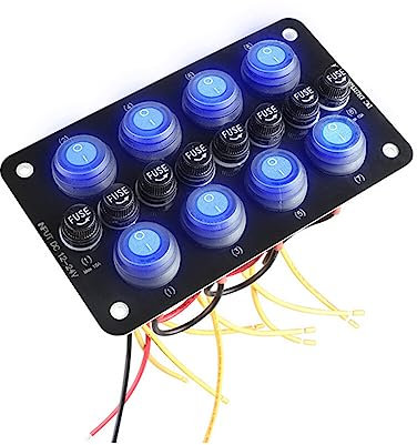 ihreesy 12V–24V 8 Gang Wippschalter Panel mit LED-Licht, Wippschaltertafel Wasserdichte Staubdichte EIN Aus Wasserdicht Kippschalter Panel für Auto LKW Marine Boot Wohnwagen