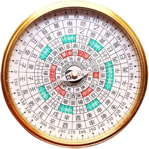 Kompass, Alter Acht-Diagramm-Kompass, 8 cm, Alter chinesischer Feng Shui-Beruf, Messing-Kompass, runde Metalloberfläche mit Abdeckung, Luopan-Tasche