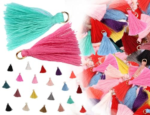 Lhbwhiz 100 Stück Quaste Anhänger,Mini Handgemachte Baumwolle Troddel,Basteln Fransen,Für Armband Lesezeichen Souvenirs DIY Schmuck Ohrring Basteln Schlüsselanhänger herstellung(Bunte,3cm)