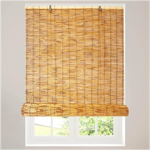 Bambusrollo für Balkon 40-180cm - Verdunkelungsrollo Ohne Bohren, Sichtschutz Fenster, Vorhang Wasserdicht, Jalousie für Garten, Gazebo, Terrasse (Farbe