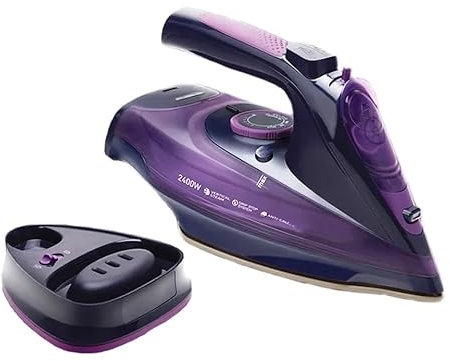 Ferro da stiro a vapore senza fili Portatile Macchina da stiro regolabile a 5 velocità Piastra inferiore in ceramica portatile 2400 W Vapore in tessuto autopulente