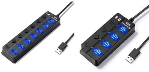 Hoppac Hub, 7 en 1 Multiprise Hub avec 1 USB 3.0 Et 6 USB 2.0,Port USB Multiple pour PC & Hub USB 3.0,4 en 1 Multiprise USB avec Lumière LED, Port USB Multiple pour PC