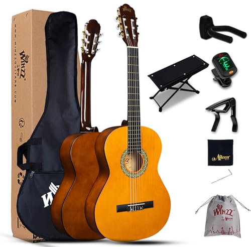 Winzz Konzertgitarre 4/4 Erwachsene, Klassische Gitarre Anfänger Set für Kinder ab 11+ Jahre - Gelb Glänzend (39 Zoll)