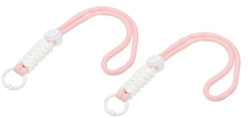 PATIKIL Paracord Schlüsselband, 2 Stück Handy Schlüsselband Seil Handgelenk Lanyards Geflochtener Riemen mit Karabinerhaken zum Aufhängen von Schlüsseln, Hellrosa, Weiß