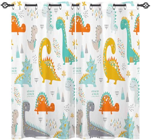 ANHOPE Bunte Cartoon Dinosaurier Gardinen Blickdichte Thermo Vorhänge mit Ösen Kinder Jungen Mädchen Vorhang Blackout Curtain Wohnzimmer Schlafzimmer Verdunklungsvorhänge 2er Set H 138 x B 107 cm