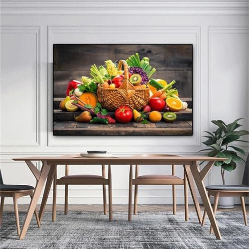 Framed Modern Kitchen Wall Art Fruit And Vegetable Basket Posters And On Canvas Prints Restaurant Decoration 80x130cm(31x51in) with black frame