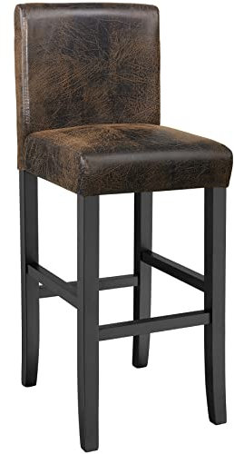 tectake® Barhocker mit Lehne, Barhocker gepolstert, Sitzhöhe 76 cm, Stuhlbeine aus Massivholz, mit Fußstütze, Hocker mit Kunstlederbezug, ergonomische Form, Barstuhl für Küche & Bar - antikbraun