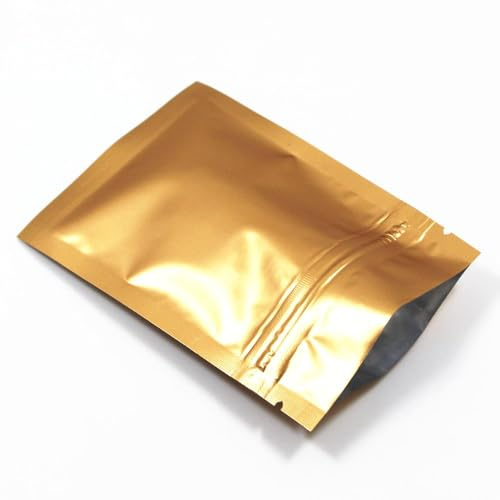 WACCOMT Pack 100 stycken matt aluminiumfolie förpackning, väska, dragkedja, självhäftande, platt påse, livsmedel, förvaring, luktfri Mylar-påse (matt guld, 15 x 22 cm (5,9 x 8,6 tum))
