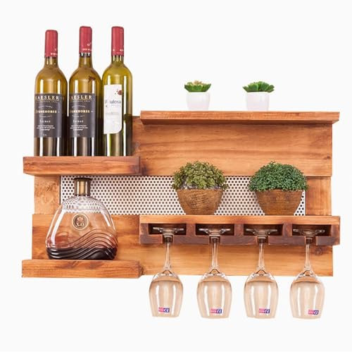 JOSIAHCQ Bar Regal Wand Weinregal Wand Holz Flaschenregal Schmal Weinschrank Barschrank Weinständer Weinflaschenhalter mit weinglashalter für Hausbar Bartheke Wohnzimmer Küche