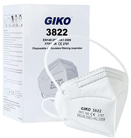 GIKO FFP2 Maske 50 stück weiß FFP2 Masken Kopfband FFP2 Atemschutzmaske 5 Schutzschichten Schutz FFP 2 Gesichtsmasken
