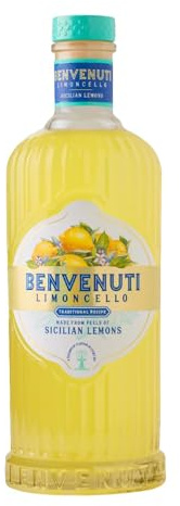 Limoncello Benvenuti 70cl - Liqueur de Citrons Siciliens, Recette Naturelle, Sans Colorants ni Arômes Artificiels, 28% vol.