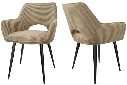 WAFTING Esszimmerstühle 2er Set, Armlehnstuhl mit Metallbeine, Kaki | Cord Stoff, Hohe Rückenlehne,Samt Stuhl,Küchenstühle,Wohnzimmerstuhl,Polsterstuhl,Restaurant,Schlafzimmer,Konferenzraum,Hotel