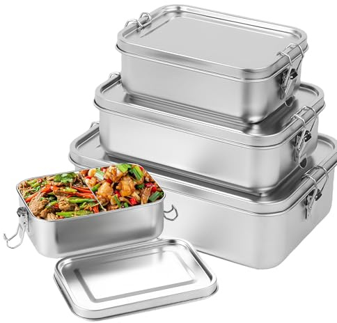 BORDEAG Edelstahl Brotdose 850ml, 1400ml, 2400ml Fächerring abnehmbar, Vesperdose Metall, Bentobox
