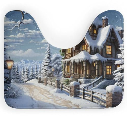 HETVBNS U-förmiger WC-Vorleger, saugfähiger Konturenteppich, Weihnachten, Winter, fröhliche Szene, Badezimmerteppich, rutschfeste Badematte, Badezimmermatte, waschbar, Badteppich, für Toilette