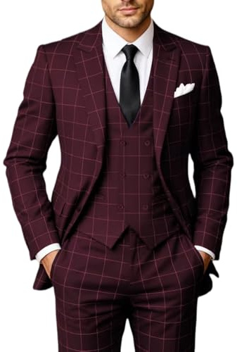 Solovedress Costume pour homme 3 pièces classique à carreaux pour homme, veste, pantalon, gilet pour mariage et affaires