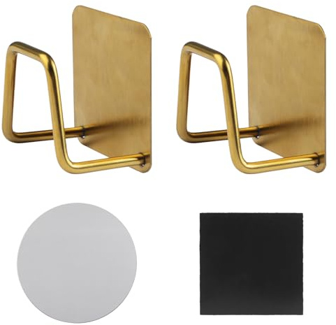 UFUFMATE 2Pcs Magnetic Sponge Holder, with 2 Metal Patchs, Adhesive Hanging Sponge Holder Stainless Steel Sponge Holder for Kitchen Sink (Gold)