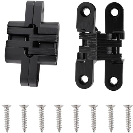 VooGenzek 2 Pezzi 60mm Cerniere Invisibile a Croce, Cerniera Nascoste Invisibili a 180 Gradi, Cerniere Nascoste per Porta in Lega di Zinco, con 8 Pezzi Viti, per Mobili Hardware, Nero