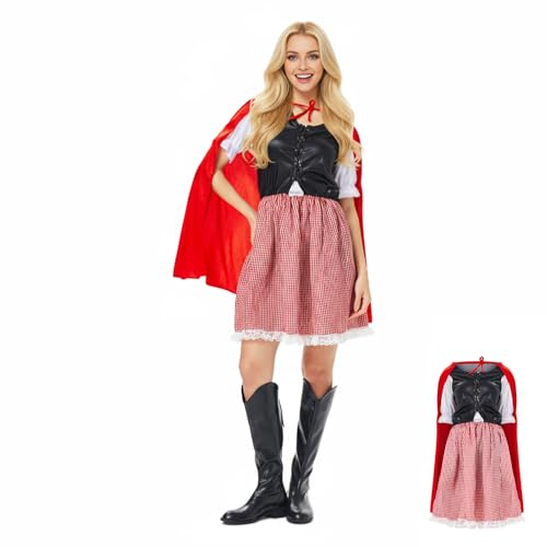 Joyincoser Rödlubbsdräkt dam liten röd ridning huva outfit rödluvan kappa för vuxna halloween karneval karneval festlig fest cosplay (2XL)