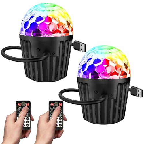 Fegtrtyoa 2er-Pack Tragbare Mini-Diskokugel-Lichter für Partys, RGB-DJ-Blitzlicht mit Fernbedienung, Klangaktivierte Bühnenlichter
