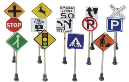 JWQFBC Lot de 14 Mini Panneaux de Signalisation Routière pour Jeu éducatif à L'échelle 1/87 HO