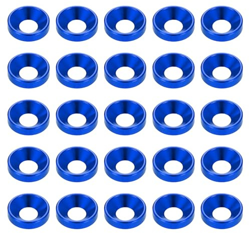 sourcing map 40 arandelas avellanadas M6 de acabado de aleación de aluminio anodizado, juntas de tornillo para piezas de accesorios mecánicos, color azul