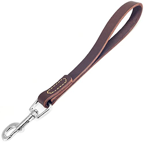 Leather Short Dog Leash, Strong Traffic Pet Lead with Heavy Duty Metal Hook for Training and Walking.