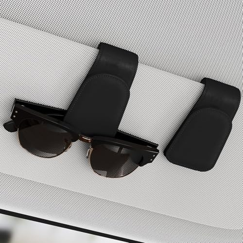 Raheem Brillenhalter für Auto Sonnenblende, 2 Stück Leder Sonnenbrillen Halterung für Auto Visier Zubehör, Universal Brillenhalterung Auto, Ticket-Kartenclip