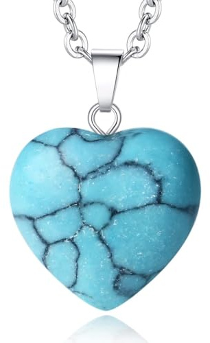 XIANNVXI Grün Türkis Halskette Silber Damen Kette Herz Liebe Ketten Kristalle Herzkette Anhänger Reiki Schmuck Geschenke