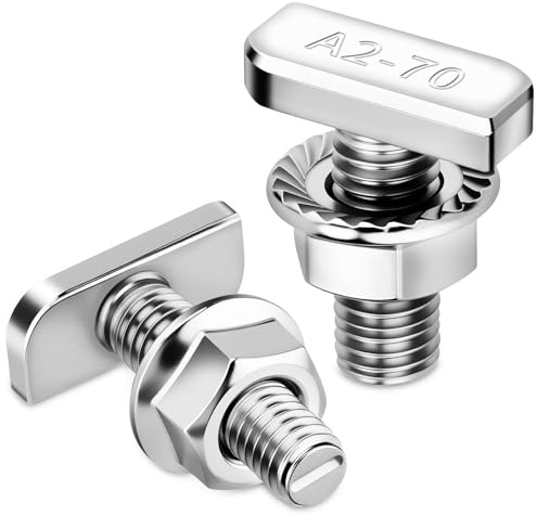 mawmuaw Tornillos en T de Cabeza de Martillo M8x20 mm, 30 Piezas Tornillos Deslizantes T-Nut Acero Inoxidable A2-70 con Tuercas de Brida para Montaje Fotovoltaico Invernadero