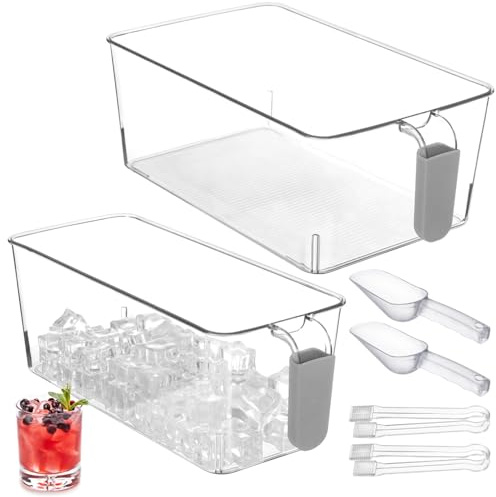 Lot de 6 bacs à glaçons en plastique transparent, avec pince à pelle et poignée extractible pour seau à glace transparent, 2 tailles