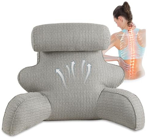 Almohada de lectura, almohada de lectura extra ancha y alta con bolsillo lateral y cremallera, cojín de abrazos extraíble lavable con rollo de cuello para descansar en la cama, mirar televisión