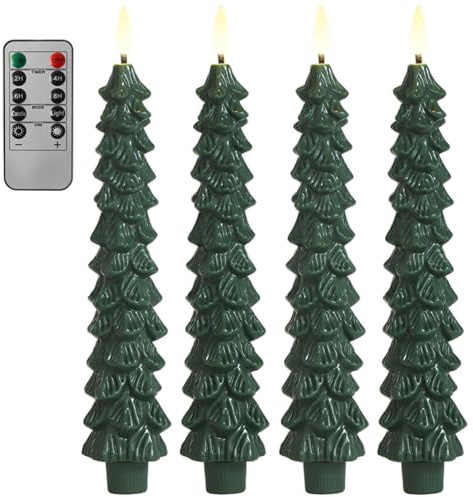 Odoukey 4 pezzi di candele di alberi di Natale senza fiamma con candele a cono a batteria tremolanti da 9, 7 per arredamento per Natale