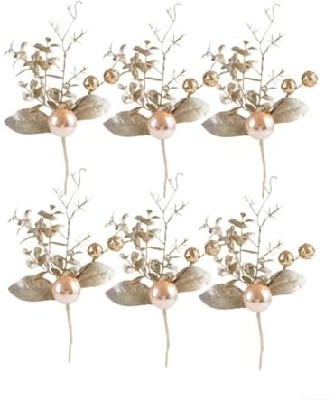Bayas de Navidad realistas, juego de 6 tallos de acebo sintéticos, con bayas rojas y blancas artificiales para acentos florales navideños, decoraciones de relleno de árbol de Navidad, (E)