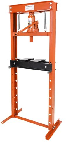 12-Ton Hydraulic Shop Press, Heavy Duty Benchtop Hydraulic Shop Press with 2 Press Plates, H-Frame Pneumatic Shop Press Adjustable Height, Orange
