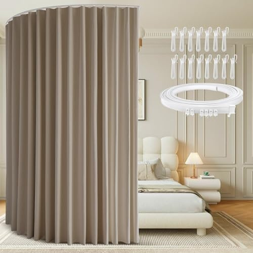 Raumteiler Vorhang mit Schienen H244xB254CM, Deckenmontage Auf Schienen Room Divider Raumtrenner Vorhang Hängend, Trennvorhang Verdunkelung für Schlafzimmer, Wohnzimmer, Büro, Sichtschutz(Khaki)