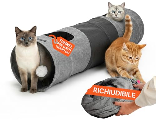 Avilia Tunnel per Gatti 30x130 cm in Lino Sintetico – Giochi per Gatti Interattivi con Pallina Pendente, Tubo per Gatti Pieghevole Anti Stress, Gioco Gatto per Gatti Piccola e Media Taglia