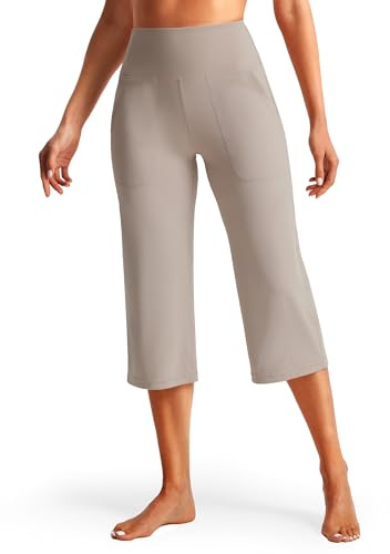 Libin Capris Leggings Pantalon De Yoga Capri 21 | Transpirants Jambes Larges Pantalon de Sport 3/4 Taille Haute Extensible Léger Pantalon Décontracté d'été Fitness avec Poches